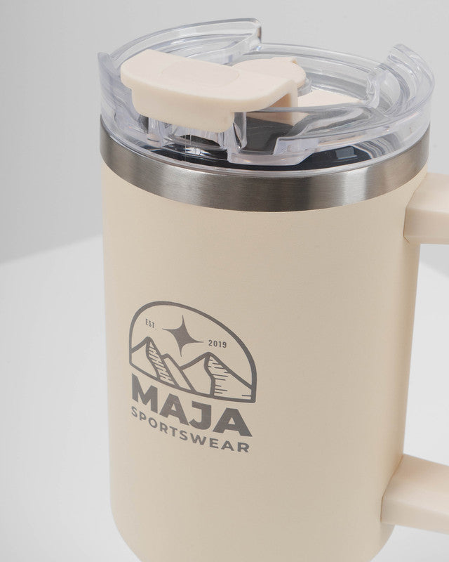 Horizonte Emblem 40 oz Drinkware Tumbler, Khaki, side view, keeps your drink at the ideal temperature