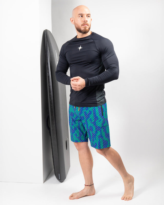 Arrecife Boardshort, Patrón arrecife azul, detail, Slim fit, Polyester, comfortable for training