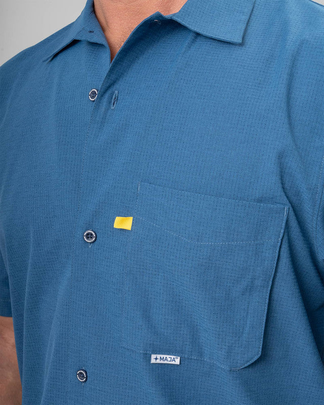 Viajero Shirt, Navy Blue, side view, Regular fit, Polyester, with 4-way stretch fabric, ideal for office