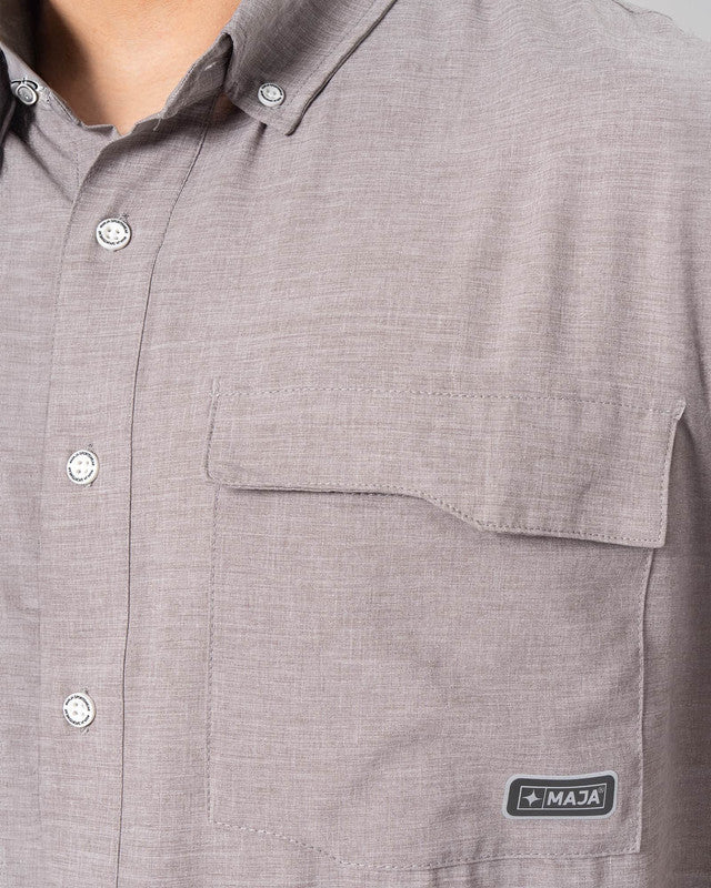 Paz Casual Shirt, Gray, side view, Regular fit, Polyester, with 4-way stretch fabric, ideal for office