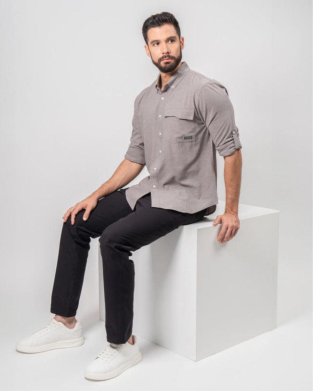Paz Casual Shirt, Gray, detail, Regular fit, Polyester, with 4-way stretch fabric, ideal for office