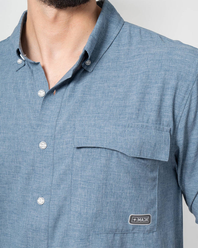 Paz Casual Shirt, Blue, side view, Regular fit, Polyester, with 4-way stretch fabric, ideal for office