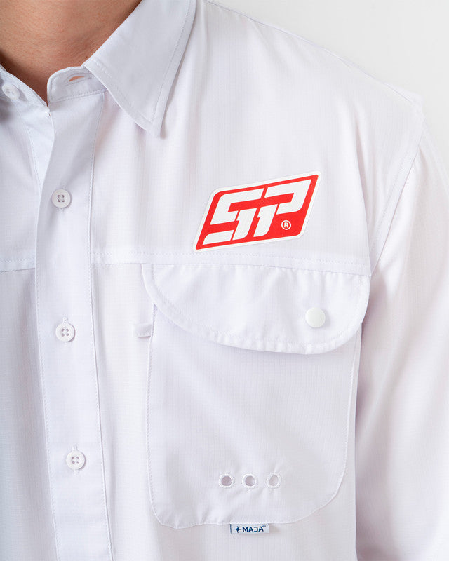 MAJA® Outdoor Signature Shirt, White, side view, Relaxed fit, Polyester, with ripstop, ideal for office