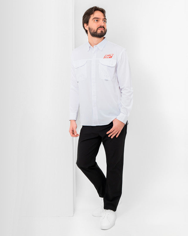 MAJA® Outdoor Signature Shirt, White, detail, Relaxed fit, Polyester, with ripstop, ideal for office