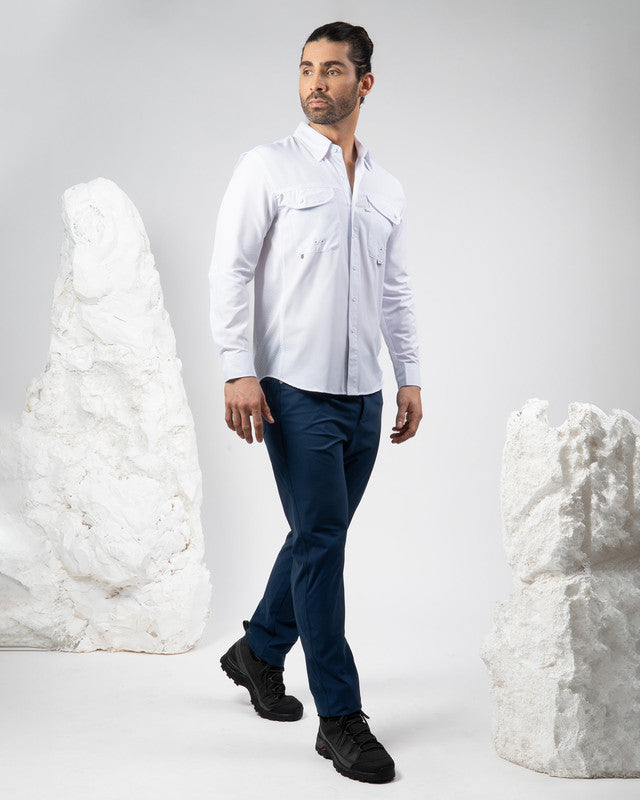 MAJA® Outdoor Signature Shirt, White, detail, Relaxed fit, Polyester, with ripstop, ideal for office