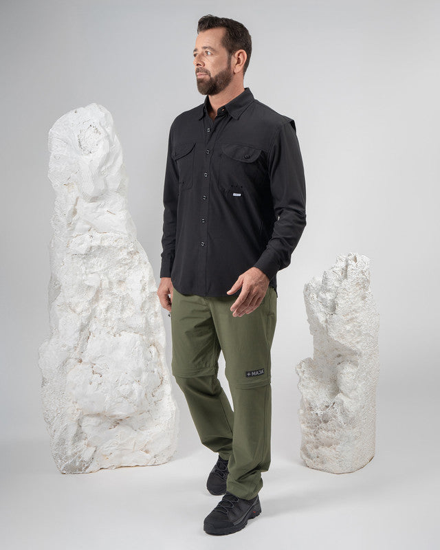 MAJA® Outdoor Signature Shirt, Black, Relaxed fit, Polyester, with ripstop, ideal for office