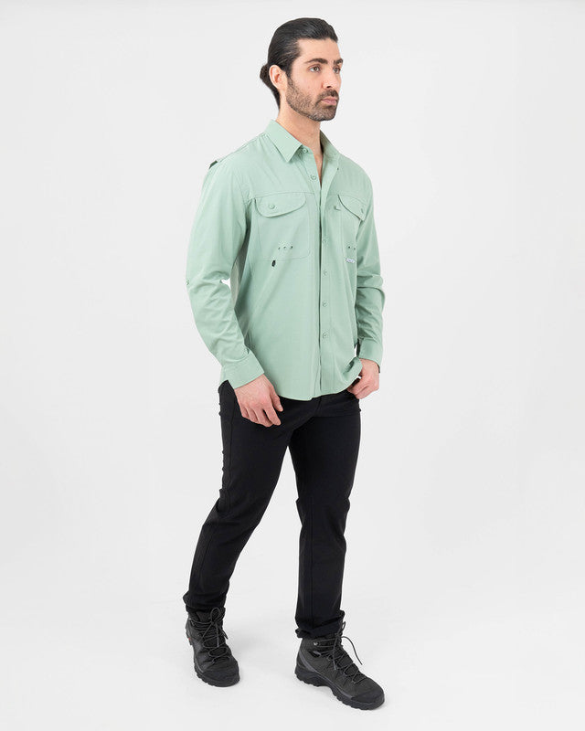 MAJA® Outdoor Signature Shirt, Verde claro, detail, Relaxed fit, Polyester, with ripstop, ideal for office