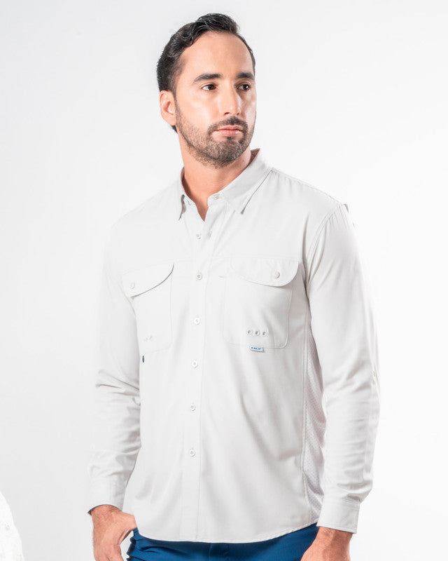 MAJA® Outdoor Signature Shirt, Light Gray, front view, Relaxed fit, Polyester, with ripstop, ideal for office