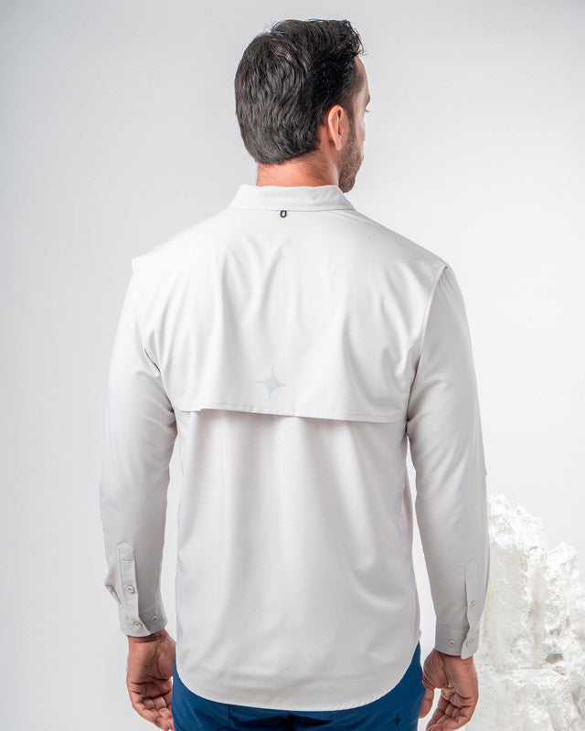 MAJA® Outdoor Signature Shirt, Light Gray, back view, Relaxed fit, Polyester, with ripstop, ideal for office