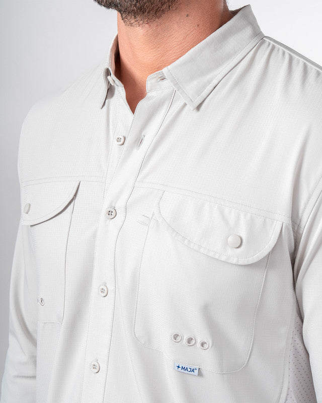 MAJA® Outdoor Signature Shirt, Light Gray, side view, Relaxed fit, Polyester, with ripstop, ideal for office