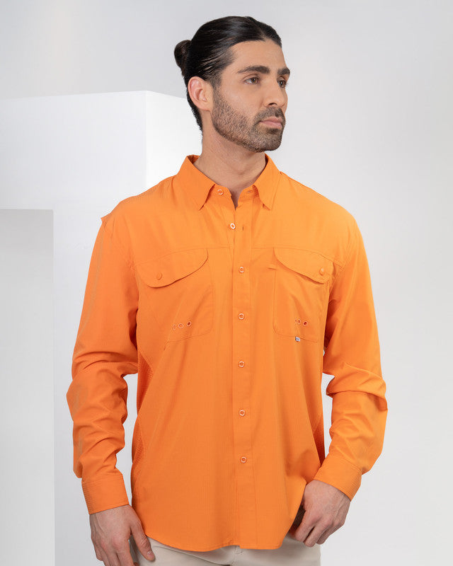 MAJA® Outdoor Signature Shirt, Orange, front view, Relaxed fit, Polyester, with ripstop, ideal for office