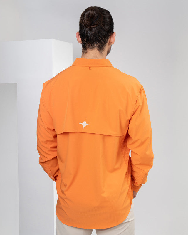 MAJA® Outdoor Signature Shirt, Orange, back view, Relaxed fit, Polyester, with ripstop, ideal for office