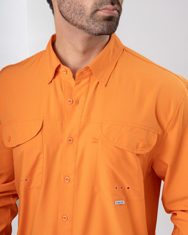 MAJA® Outdoor Signature Shirt, Orange, side view, Relaxed fit, Polyester, with ripstop, ideal for office