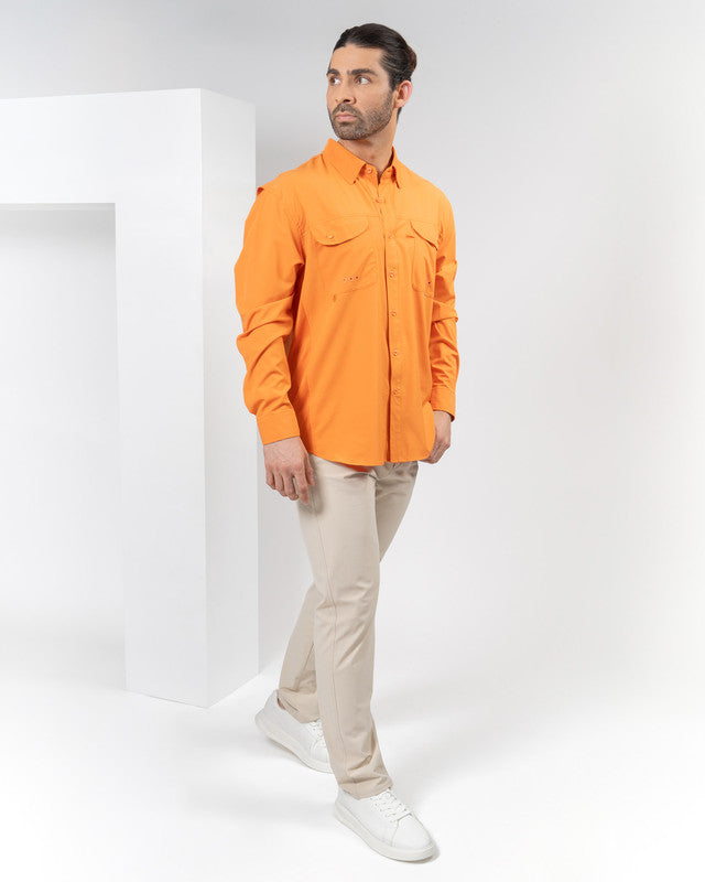 MAJA® Outdoor Signature Shirt, Orange, detail, Relaxed fit, Polyester, with ripstop, ideal for office