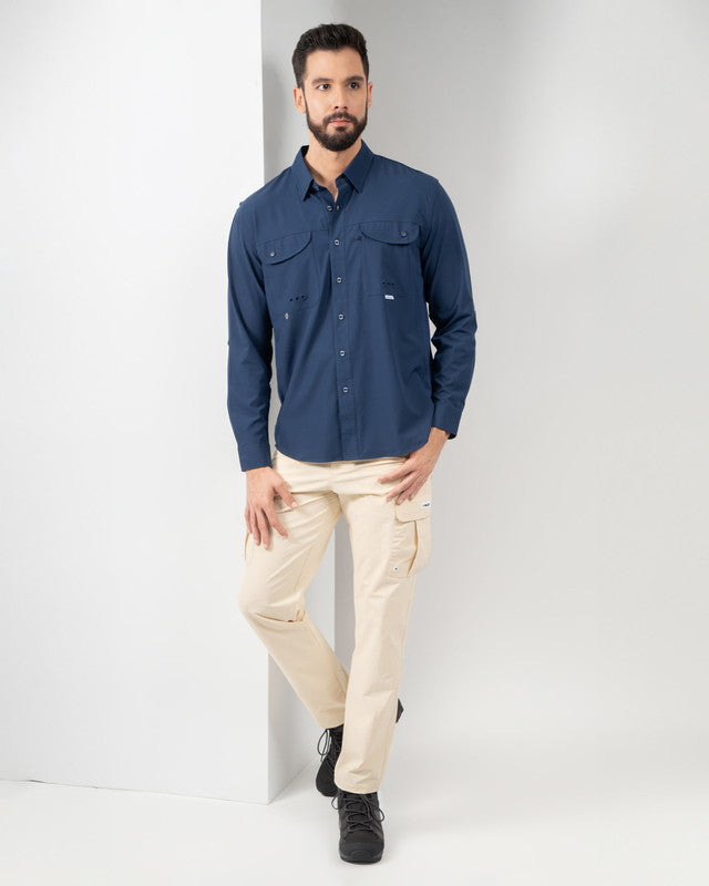 MAJA® Outdoor Signature Shirt, Navy Blue, detail, Relaxed fit, Polyester, with ripstop, ideal for office