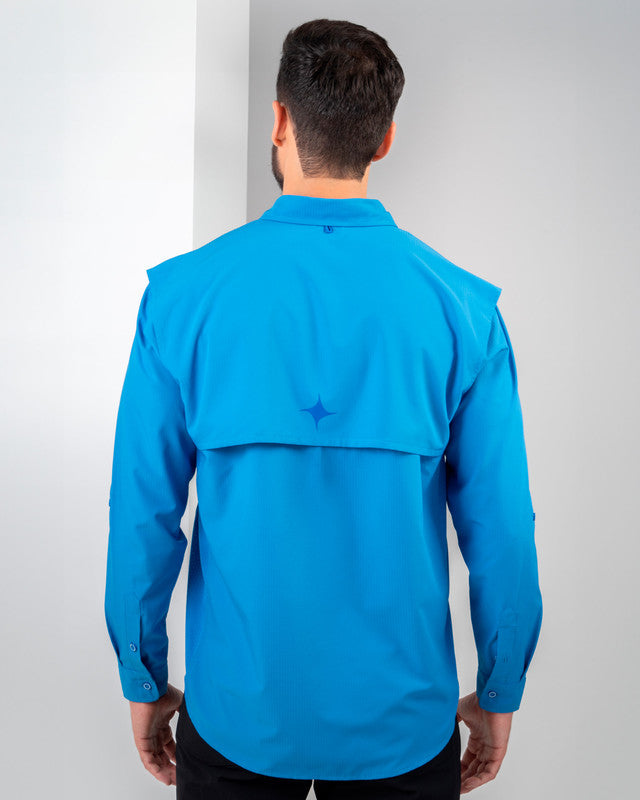 MAJA® Outdoor Signature Shirt, Royal Blue, back view, Relaxed fit, Polyester, with ripstop, ideal for office
