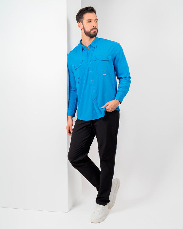 MAJA® Outdoor Signature Shirt, Royal Blue, detail, Relaxed fit, Polyester, with ripstop, ideal for office