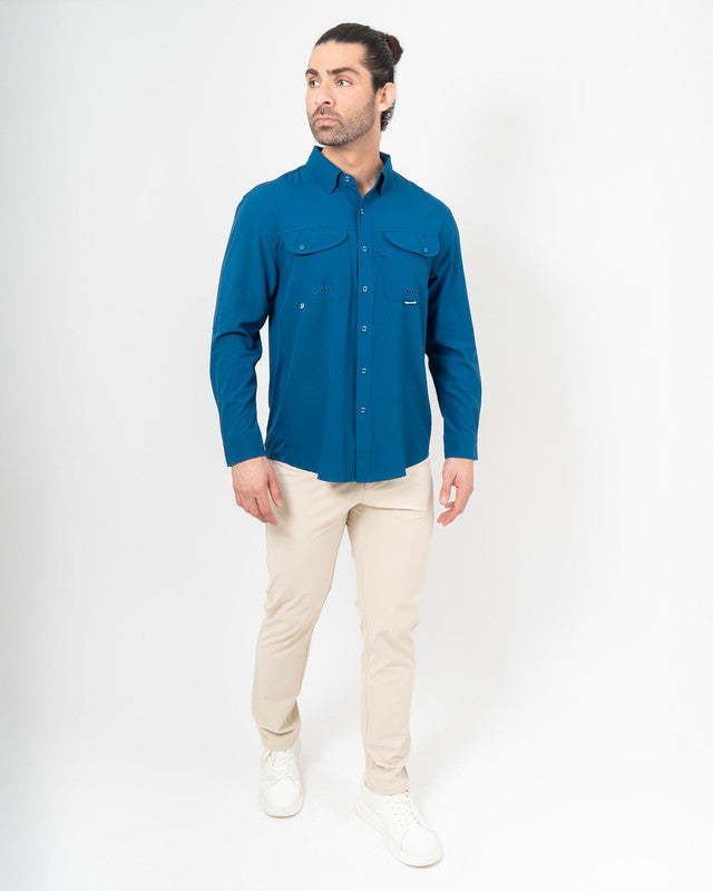 MAJA® Outdoor Signature Shirt, Blue, detail, Relaxed fit, Polyester, with ripstop, ideal for office