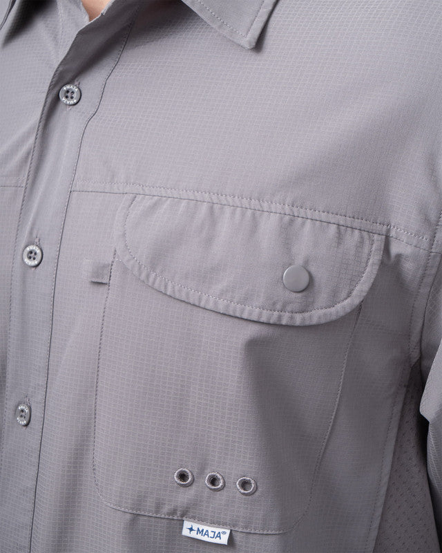 MAJA® Outdoor Signature Shirt, Gray, side view, Relaxed fit, Polyester, with ripstop, ideal for office