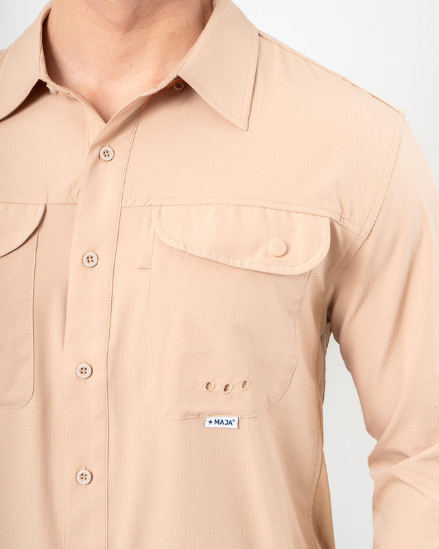 MAJA® Outdoor Signature Shirt, Khaki, side view, Relaxed fit, Polyester, with ripstop, ideal for office