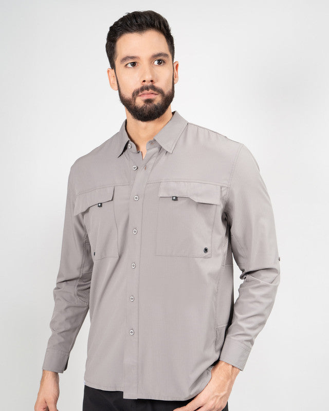 MAJA® Outdoor Team Shirt, Gray, front view, Relaxed fit, Polyester, with ripstop, ideal for office