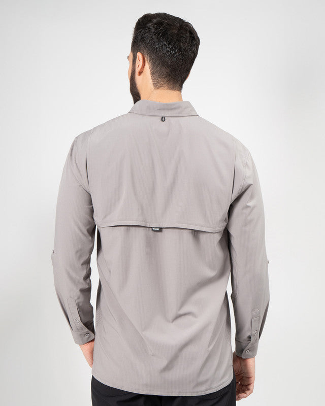 MAJA® Outdoor Team Shirt, Gray, back view, Relaxed fit, Polyester, with ripstop, ideal for office