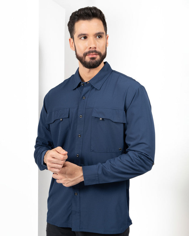 MAJA® Outdoor Team Shirt, Navy Blue, front view, Relaxed fit, Polyester, with ripstop, ideal for office