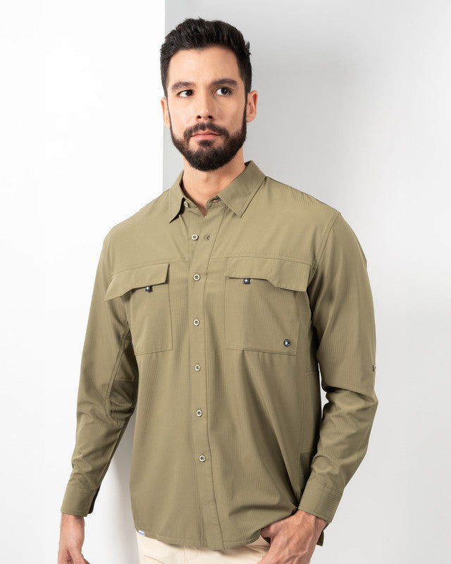 MAJA® Outdoor Team Shirt, Olive green, front view, Relaxed fit, Polyester, with ripstop, ideal for office