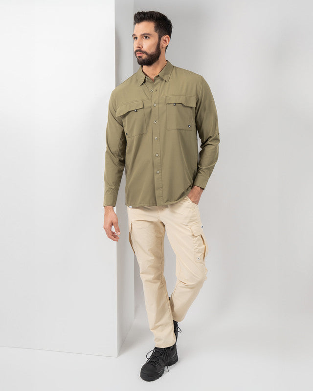 MAJA® Outdoor Team Shirt, Olive green, detail, Relaxed fit, Polyester, with ripstop, ideal for office