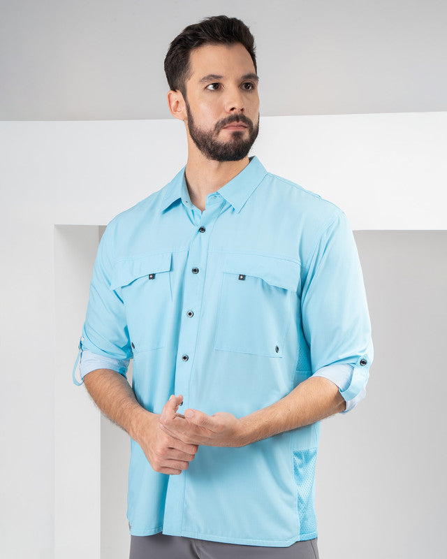 MAJA® Outdoor Team Shirt, Sky Blue, front view, Relaxed fit, Polyester, with ripstop, ideal for office