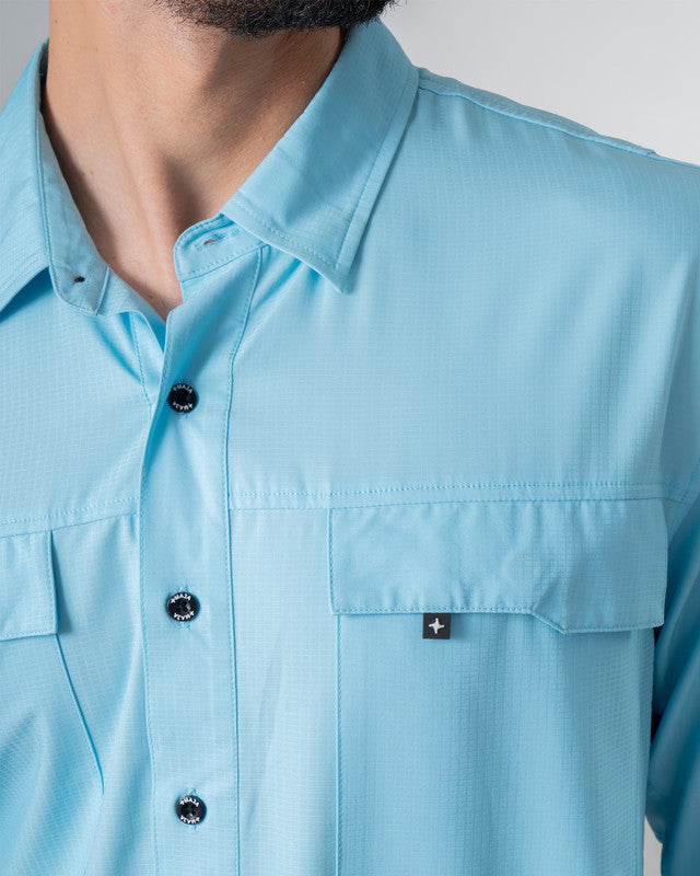 MAJA® Outdoor Team Shirt, Sky Blue, side view, Relaxed fit, Polyester, with ripstop, ideal for office
