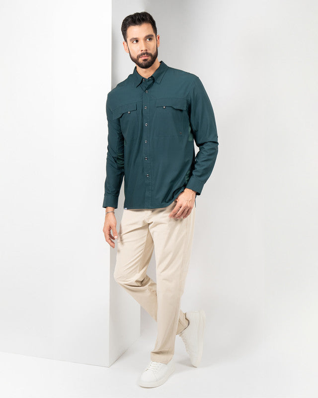 MAJA® Outdoor Team Shirt, Verde oscuro, detail, Relaxed fit, Polyester, with ripstop, ideal for office