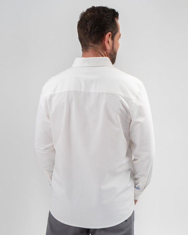 MAJA® Oxford Shirt, White, back view, Slim fit, Polyester, with 4-way stretch fabric, ideal for office