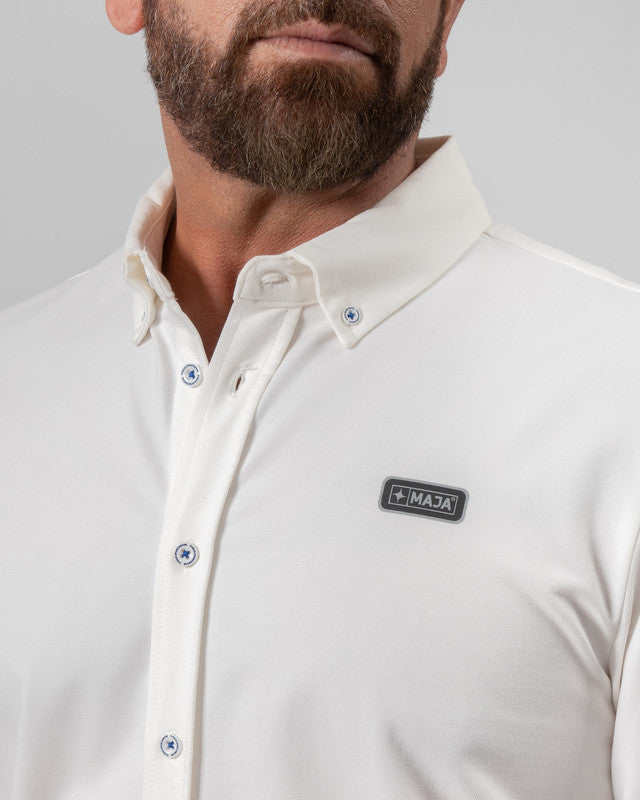 MAJA® Oxford Shirt, White, side view, Slim fit, Polyester, with 4-way stretch fabric, ideal for office