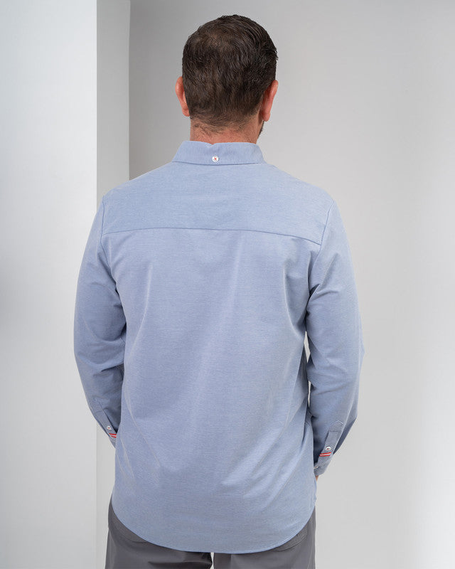 MAJA® Oxford Shirt, Sky Blue, back view, Slim fit, Polyester, with 4-way stretch fabric, ideal for office