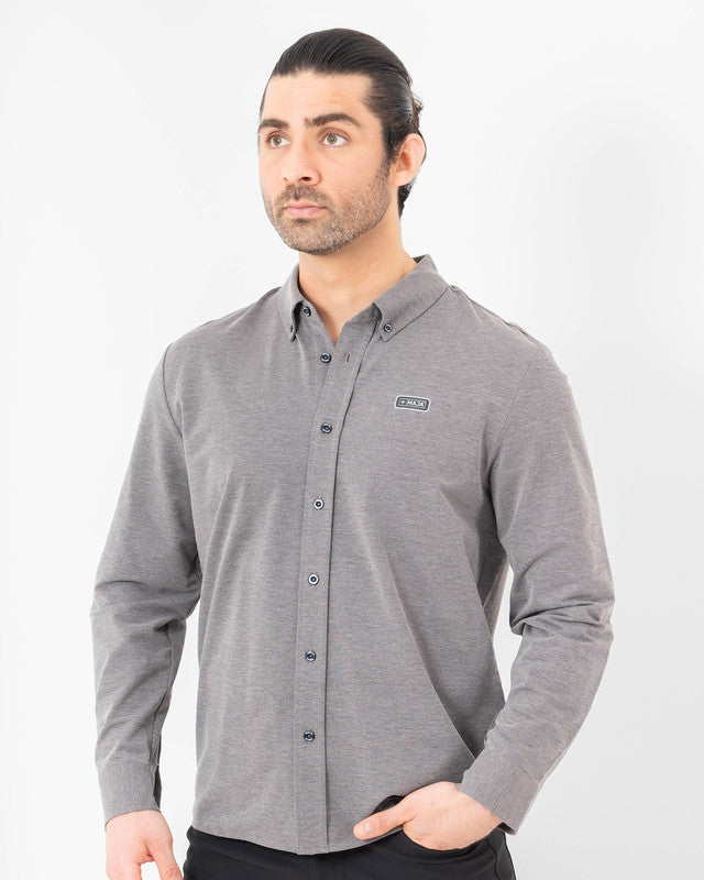 MAJA® Oxford Shirt, Black, front view, Slim fit, Polyester, with 4-way stretch fabric, ideal for office