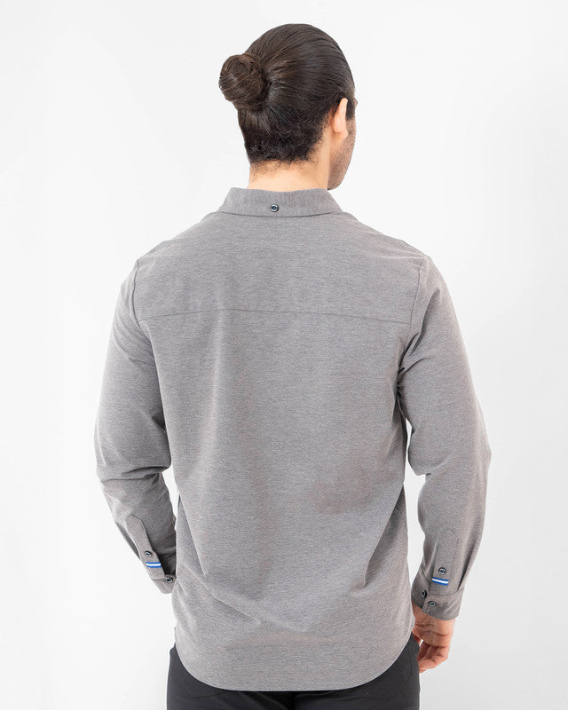 MAJA® Oxford Shirt, Black, back view, Slim fit, Polyester, with 4-way stretch fabric, ideal for office