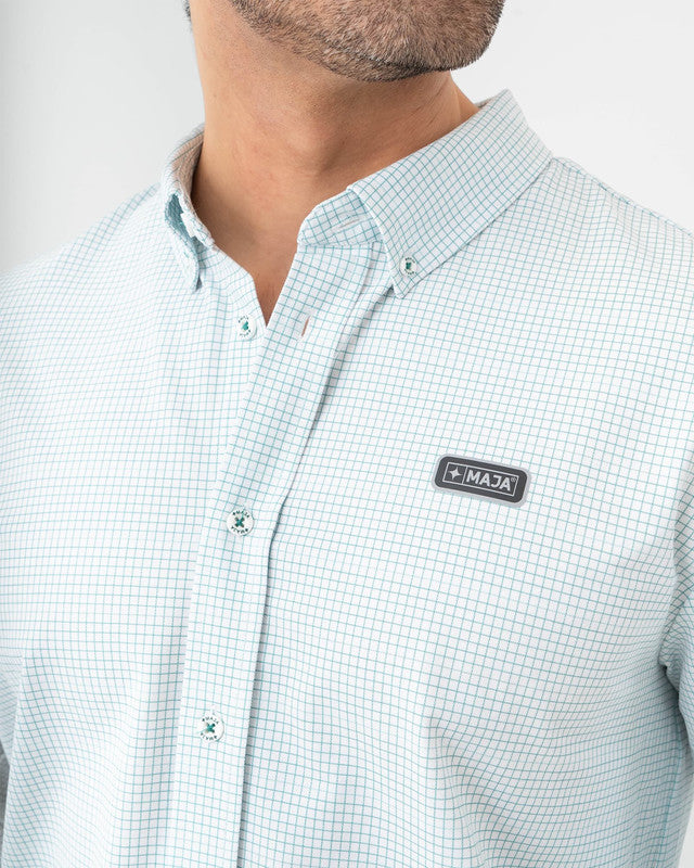 MAJA® Oxford Shirt, Blanco cuadros, side view, Slim fit, Polyester, with 4-way stretch fabric, ideal for office
