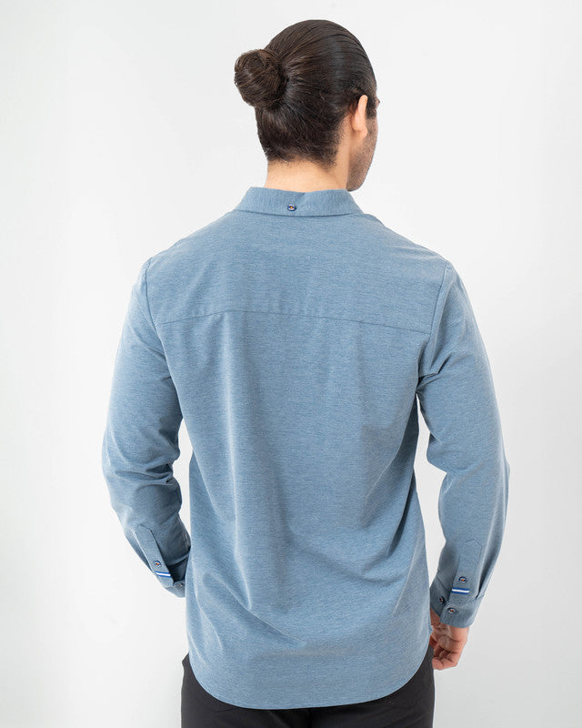MAJA® Oxford Shirt, Blue, back view, Slim fit, Polyester, with 4-way stretch fabric, ideal for office