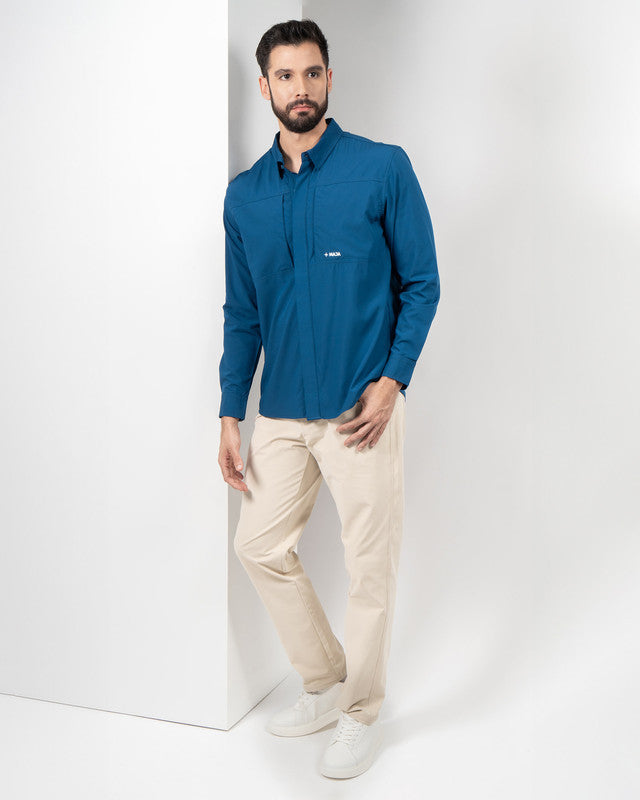 Pacífica Shirt, Navy Blue, detail, Relaxed fit, Polyester, with 4-way stretch fabric, ideal for office