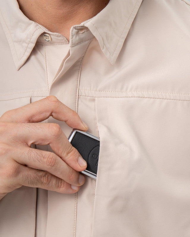 Pacífica Shirt, Khaki, side view, Relaxed fit, Polyester, with 4-way stretch fabric, ideal for office