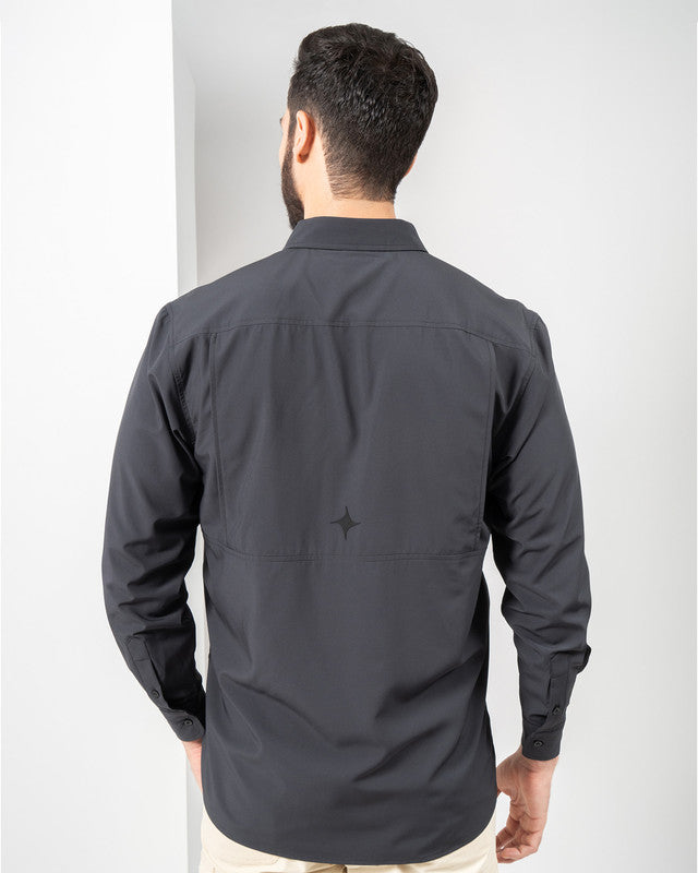 Pacífica Shirt, Black, back view, Relaxed fit, Polyester, with 4-way stretch fabric, ideal for office