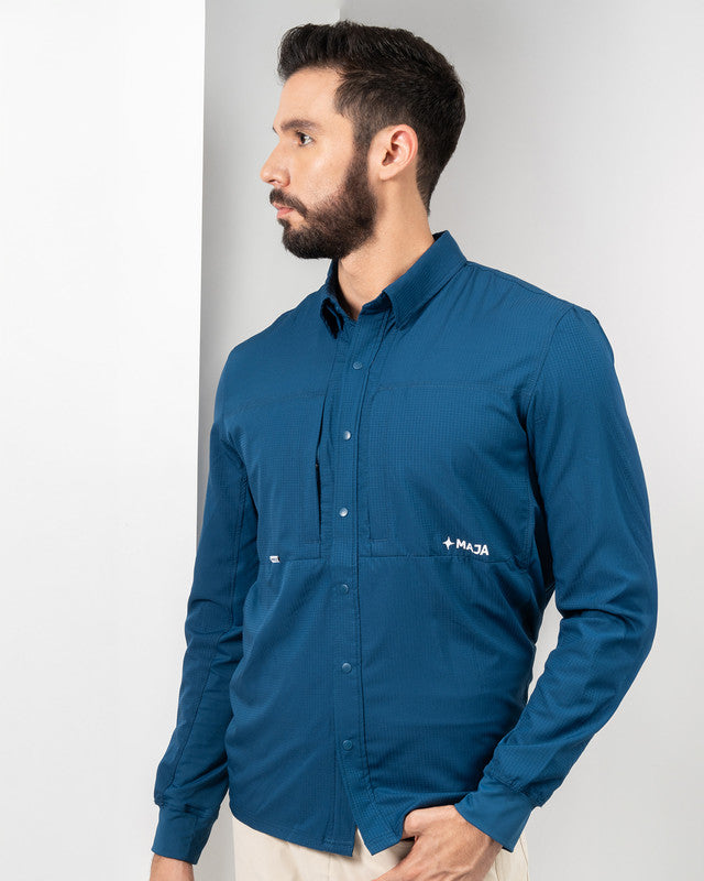 Navío Outdoor Shirt, Navy Blue, front view, Relaxed fit, Polyester, ideal for office