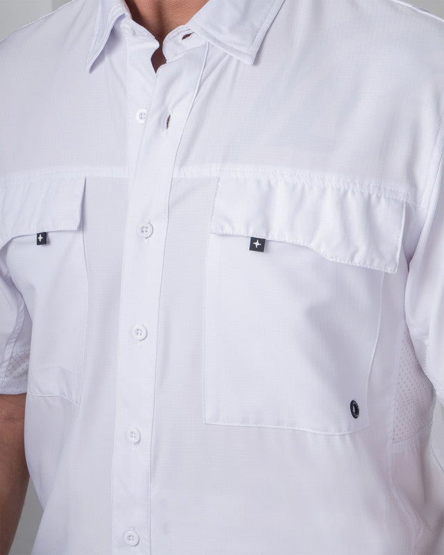 MAJA® Outdoor Team Shirt, White, side view, Relaxed fit, Polyester, with ripstop, ideal for office