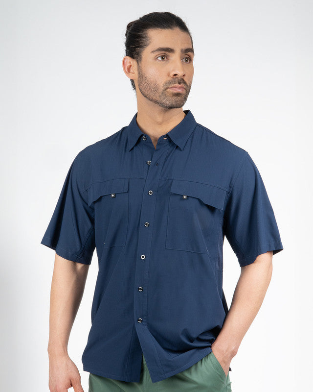 MAJA® Outdoor Team Shirt, Navy Blue, front view, Relaxed fit, Polyester, with ripstop, ideal for office