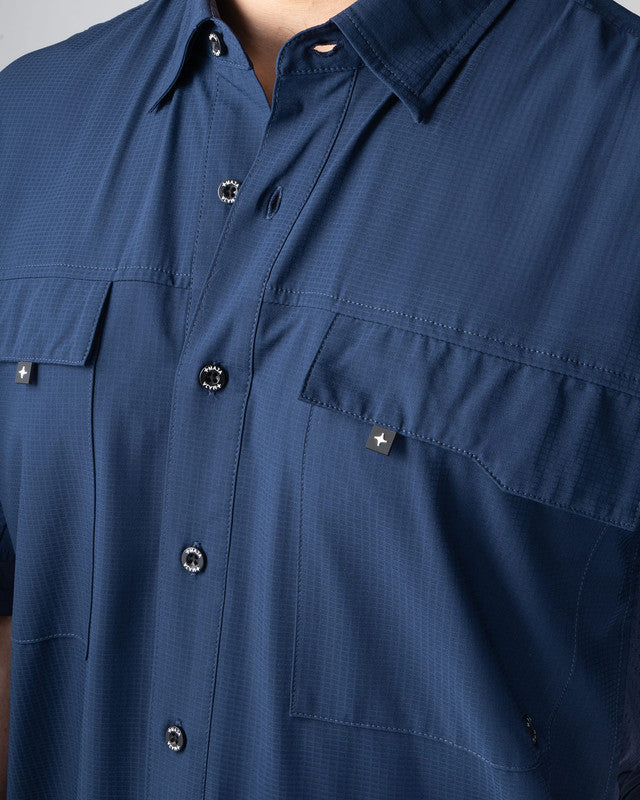 MAJA® Outdoor Team Shirt, Navy Blue, side view, Relaxed fit, Polyester, with ripstop, ideal for office