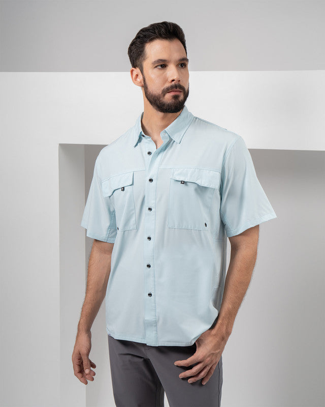 MAJA® Outdoor Team Shirt, Sky Blue, front view, Relaxed fit, Polyester, with ripstop, ideal for office