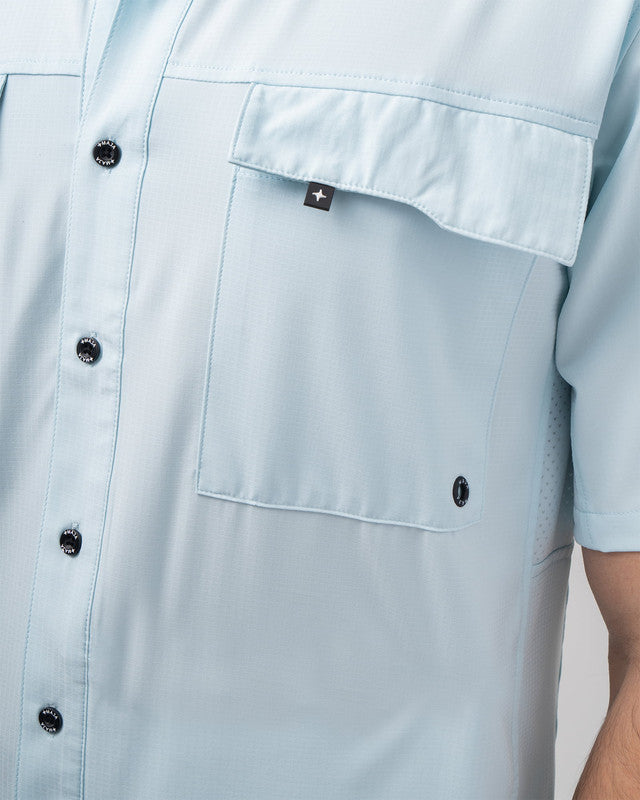 MAJA® Outdoor Team Shirt, Sky Blue, side view, Relaxed fit, Polyester, with ripstop, ideal for office