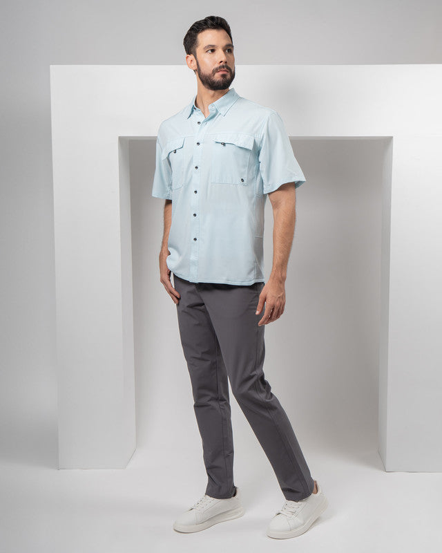 MAJA® Outdoor Team Shirt, Sky Blue, detail, Relaxed fit, Polyester, with ripstop, ideal for office