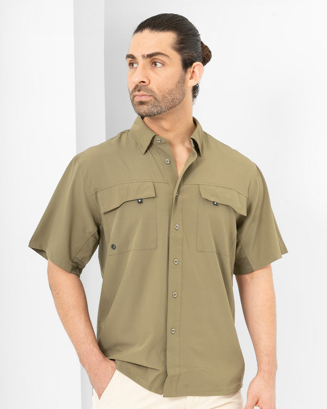 MAJA® Outdoor Team Shirt, Olive green, front view, Relaxed fit, Polyester, with ripstop, ideal for office